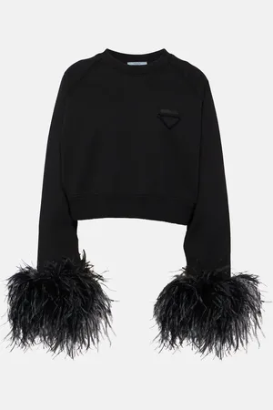 Prada Feather-trimmed cotton sweatshirt