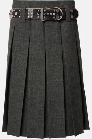 Prada Pleated virgin wool midi skirt
