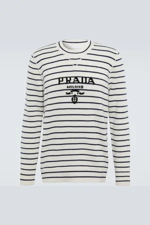 Prada Logo striped wool and cashmere sweater
