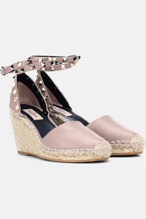 VALENTINO GARAVANI Rockstud Double leather wedge espadrilles