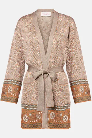 VALENTINO Jacquard lamÃ© wrap cardigan