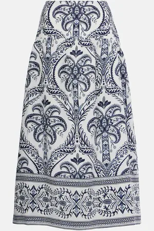 Farm Rio Tropical Cameo printed linen midi skirt