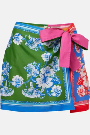 Farm Rio Mixed Scarves Floral Elegance cotton wrap skirt