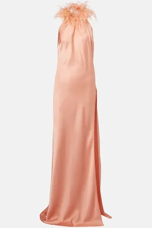 Ilkyaz Ozel Jazzy feather-trimmed satin gown