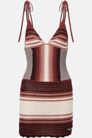 The Attico Crochet striped cotton minidress