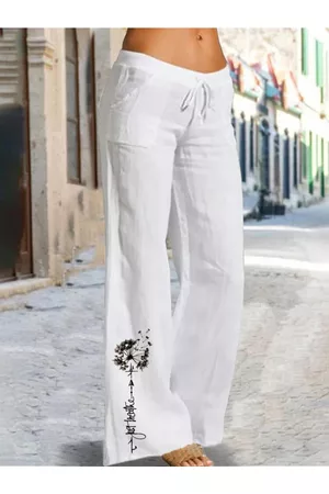 ZANZEA Mujer Estampados - Mujer Planta Estampado Algodón Casual Cintura con cordón Pantalones