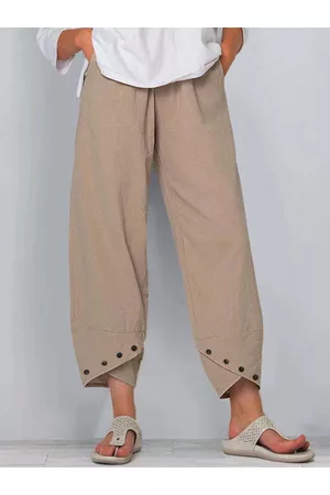 ZANZEA Mujer Capri o pesqueros - Mujer Algodón Sólido Casual Irregular Cuff Cropped Pantalones