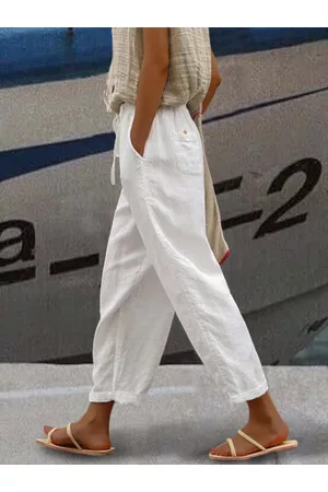 ZANZEA Mujer Casual - Mujer Algodón Sólido Cordón Cintura Casual Pantalones Con Bolsillo