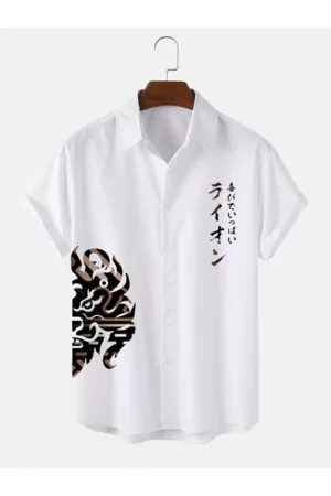 Newchic Hombre Manga corta - Hombres Étnico Patrón Camisas de manga corta con solapa de estampado japonés