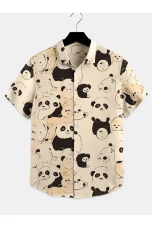Newchic Hombre Camisas de leopardo - Camisas de manga corta con solapa y estampado animal de dibujos animados para hombre