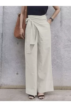 ZANZEA Mujer Casual - Mujer Abrigo liso Diseño Cintura anudada Casual Pierna ancha Pantalones