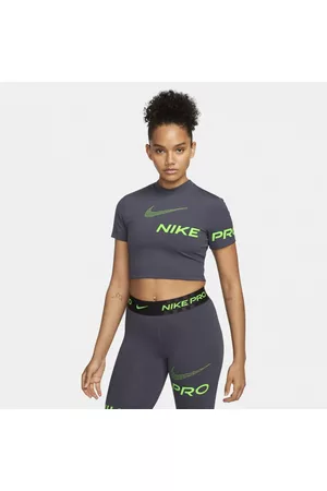 Nike Mujer Playeras - Playera de entrenamiento cropped con gráficos de manga corta para mujer Pro Dri-FIT