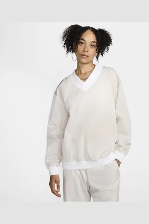 Nike Playera de manga larga de tejido Woven de cuello en V holgada para mujer Sportswear Essential