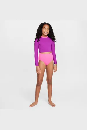 Nike Natación Conjunto de top cropped de manga larga y parte de abajo de tiro alto para niña talla grande