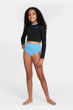 Nike Natación Conjunto de top cropped de manga larga y parte de abajo de tiro alto para niña talla grande