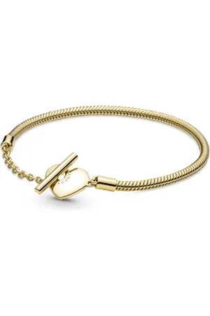 PANDORA Brazalete Cadena de Serpiente con Barra T con Corazón Recubrimiento en Oro 14K en