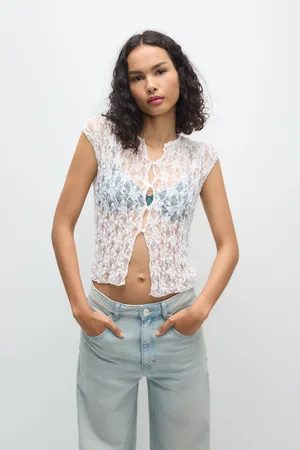 Pull&Bear Camisa Encaje Estampado Floral Manga Corta