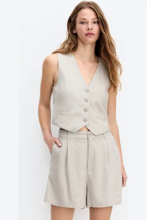 Pull&Bear Bermudas Rústicas Pinzas Con Lino