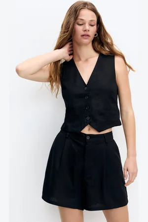 Pull&Bear Bermudas Rústicas Pinzas Con Lino