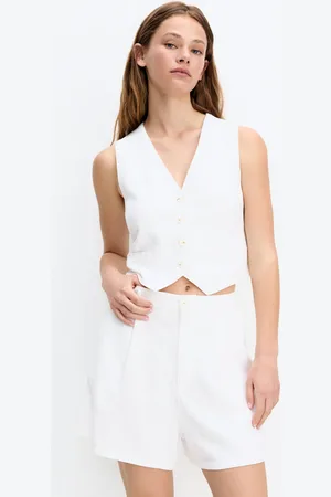 Pull&Bear Bermudas Rústicas Pinzas Con Lino