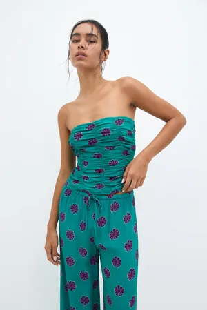 Pull&Bear Top Bandeau Estampado Floral Fruncido
