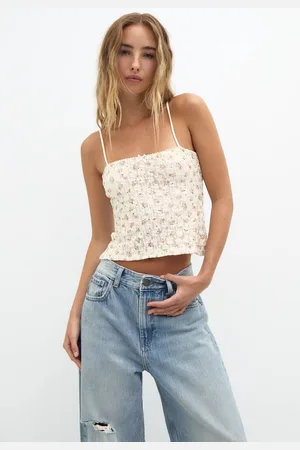 Pull&Bear Top Estampado Floral Encaje