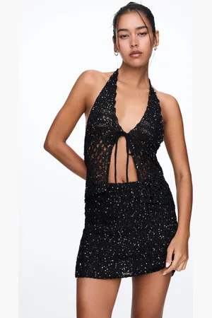 Pull&Bear Top Halter Crochet Lentejuelas