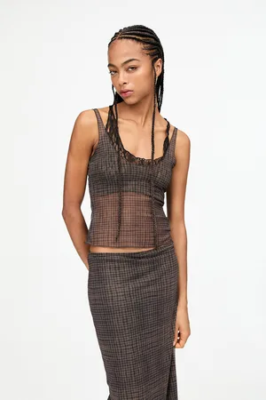 Pull&Bear Top Cuadros Encaje