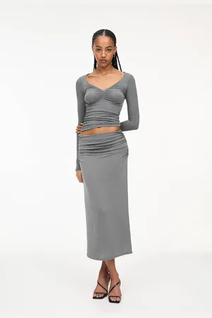Pull&Bear Falda Midi Frunces Brillos