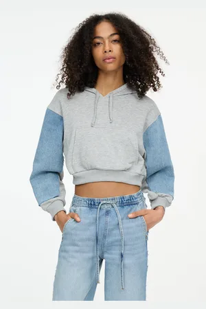 Pull&Bear Hoodie Cropped Mangas Mezclilla