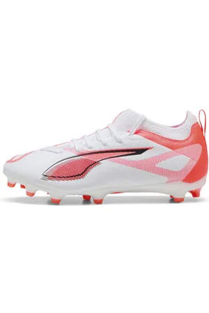 PUMA Tacos de Fútbol para Suelo Firme/artificial para Niños Grandes Ultra 5 Match en Talle 22.5 en Blanco/ Negro/glowing Rojo