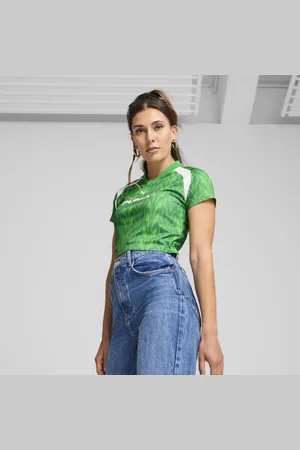 PUMA Playera de Fútbol Estilo Baby Tee para Mujer en Talle Mediana Verde