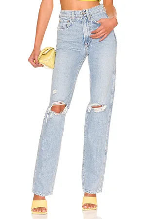 GRLFRND Pantalón recto slim de talle superalto sara en color denim claro talla 23 en - Denim-Light. Talla 23 (también en 24, 25, 26