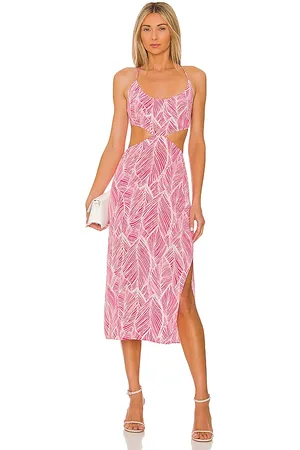 Lovers And Friends Vestido midi makena en color fucsia talla L en - Fuchsia. Talla L (también en XL).