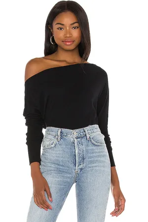 ENZA COSTA Cashmere cuffed off shoulder long sleeve top en color talla L en - Black. Talla L (también en S, XL, XS).