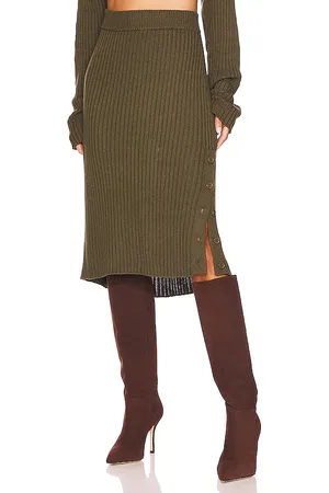 Bobi Falda midi rib en color verde oliva talla L en - Olive. Talla L (también en M, S).