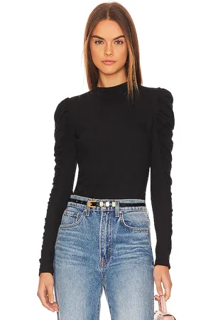 Bobi Shirred sleeve turtleneck top en color talla L en - Black. Talla L (también en S, XS).