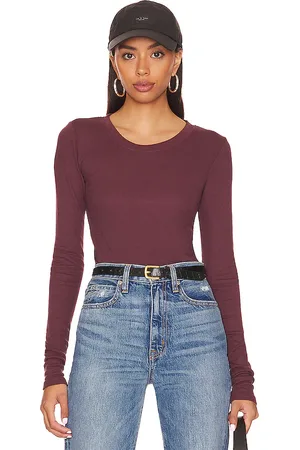 LA Made Long sleeve crew neck top en color burgundy talla S en - Burgundy. Talla S (también en XS).