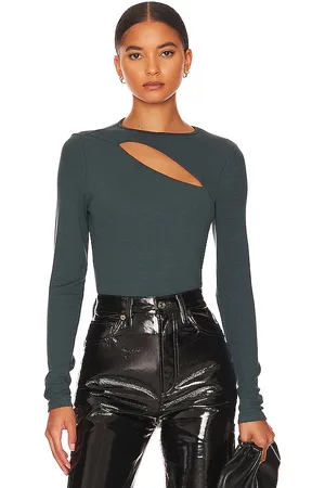 LA Made Verge peek a boo long sleeve top en color azul cerceta talla L en - Teal. Talla L (también en M, S, XL, XS).