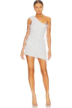 Retrofete Minivestido plumas sina en color blanco talla XL en - White. Talla XL (también en XS, XXS).