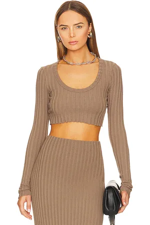 Cotton Citizen Capri crop long sleeve top en color marrón talla L en - Brown. Talla L (también en S, XS).
