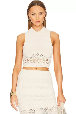 Simkhai Clarita mock neck cropped tank en color talla L en - Cream. Talla L (también en M, S, XL, XS).