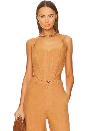 Bardot Linen corset bustier en color bronce talla 12 en - Tan. Talla 12 (también en 10, 2, 4, 8).