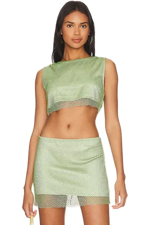 Camila Coelho Tropez crop top en color verde salvia talla M en - Sage. Talla M (también en XL, XS, XXS).