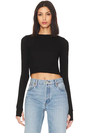 Michael Lauren Panama long sleeve crop top en color talla XL en - Black. Talla XL (también en L).