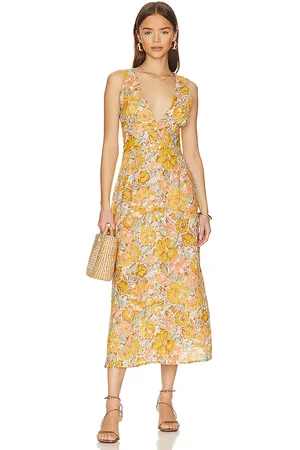 FAITHFULL THE BRAND Vestido midi venere en color amarillo mostaza talla L en - Mustard. Talla L (también en XL
