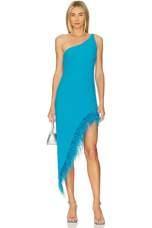 Amanda Uprichard Vestido a media pierna con un hombro descubierto viera en color azul turqueza talla S en - Turquoise. Talla S (