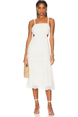 Minkpink Vestido midi bordado viola en color blanco talla M en - White. Talla M (también en S).