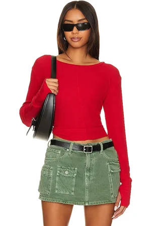 Bobi Cropped long sleeve top en color rojo talla L en - Red. Talla L (también en M, S, XL, XS).