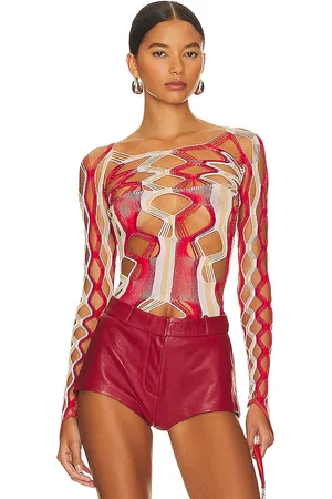 Poster Girl Marina top shapewear fishnet boat neck top en color rojo talla all en Red Burgundy & Pink - Red. Talla all.
